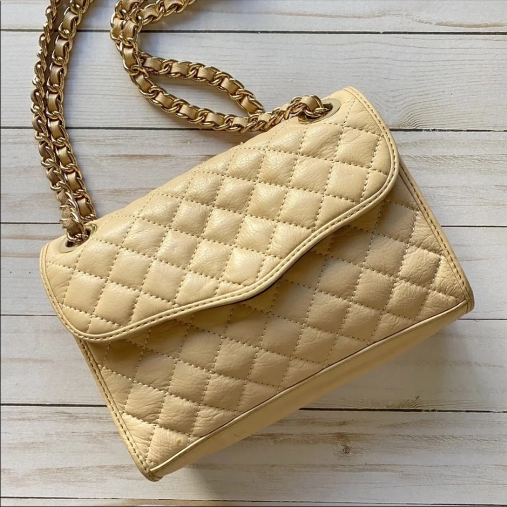 Rebecca Minkoff Quilted Cream Crossbody Bag with Gold Chain